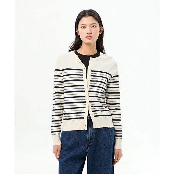 타미힐피거 TOMMY HILFIGER 코튼 저지 크루넥 가디건 T22G0KCD001WT20AR 147914_이미지