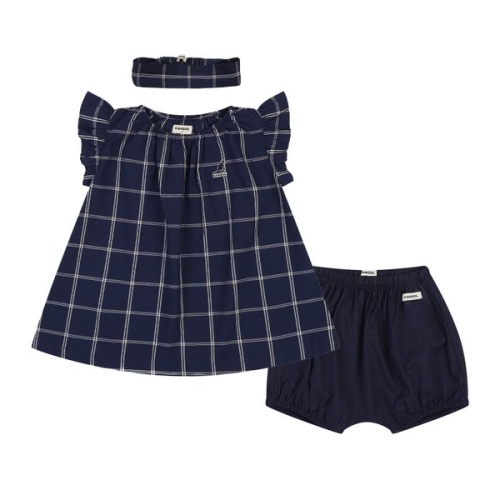 캉골키즈 베이비 체크 원피스 헤어밴드 블루머 세트 SB 2D15 네이비 BSBCOP2D150NV