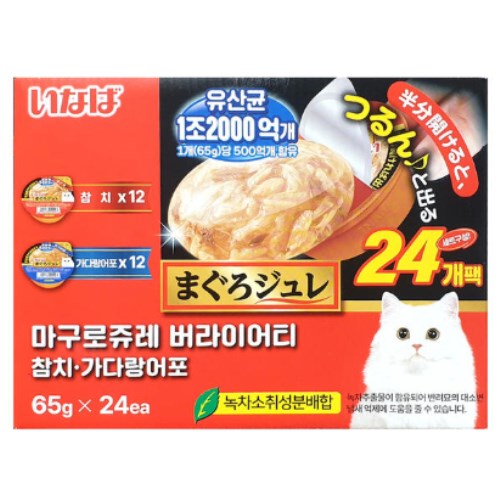 이나바 캣 챠오 마구로쥬레 유산균 참치&가다랑어포 버라이어티 1560g (65g x 24p) (1개)