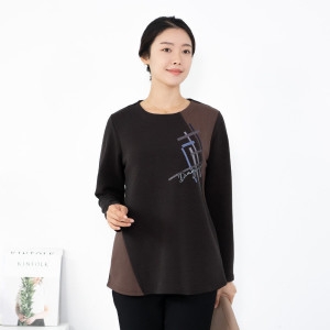 모슬린 엄마옷 라운드 사선 긴팔티셔츠 CSF515337 중년여성/50대/60대/70대/빅사이즈/할머니옷