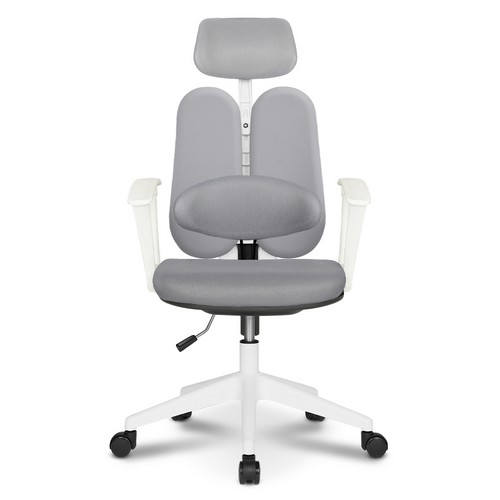 체어포커스 듀얼와이드 프리미엄 대요추헤더형 3각팔 화이트바디 의자 DU-Y49 (패브릭등판)_이미지