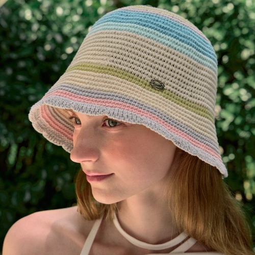 ������ Ripple Point Multi Stripe Bucket Hat Ivory Multi N25HMAC019IM