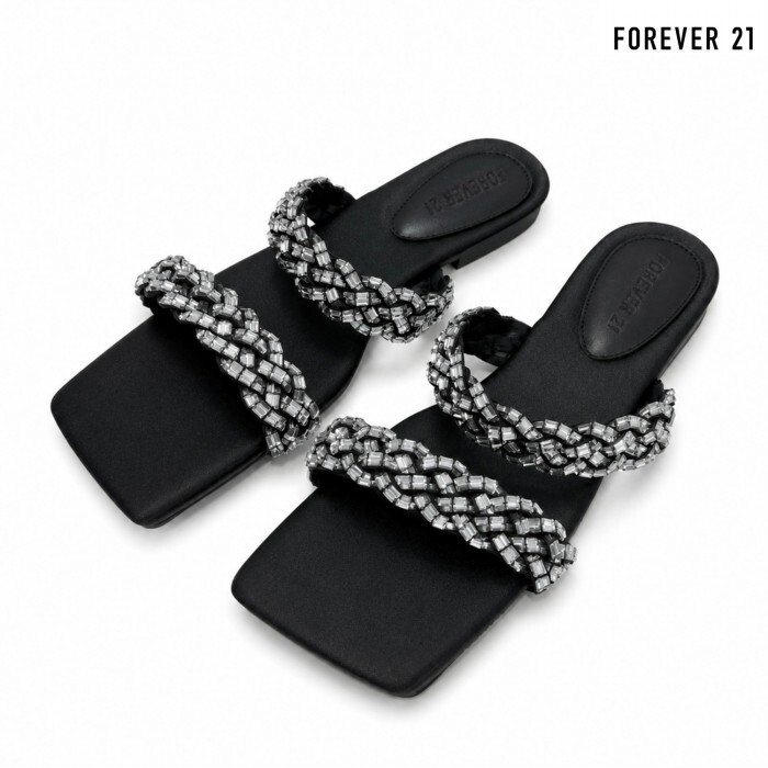  FOREVER21 여성 크리스탈 비즈 더블 스트랩 슬라이드 슈즈_FTDBFW018