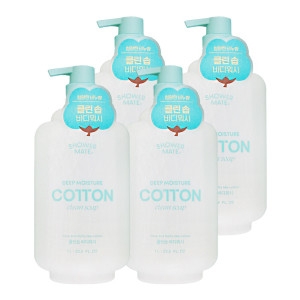 애경 샤워메이트 딥모이스처 코튼 바디워시 클린솝향 1L (4개)