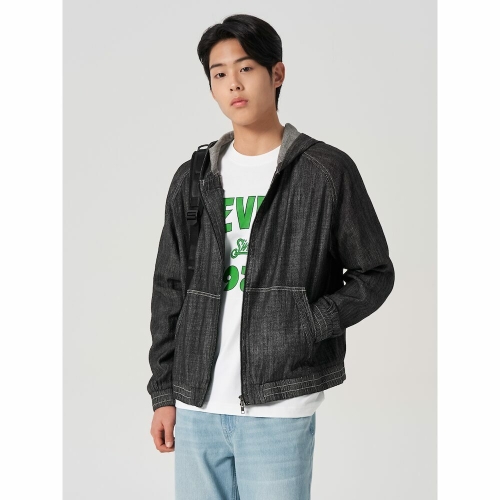 에잇세컨즈 집업 후드 경량 데님 아우터 블랙 264339GPB5_이미지