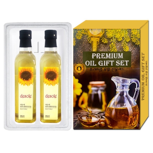 데솔레 유리병 해바라기씨유 500ml 2병 세트