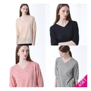 르오트 린넨 워셔블 브이넥 반팔니트 4종세트2018025