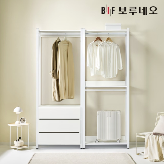 BIF보루네오 아이든 시스템 행거 철제 B 3단서랍 드레스룸 세트 1600_이미지