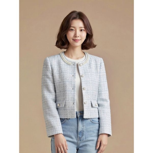  예쎄 펄장식 버튼 노카라 트위드 자켓 S6SJK026A