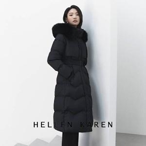 헬렌카렌 여성 폭스퍼 헝가리구스 롱 트렌치 다운
