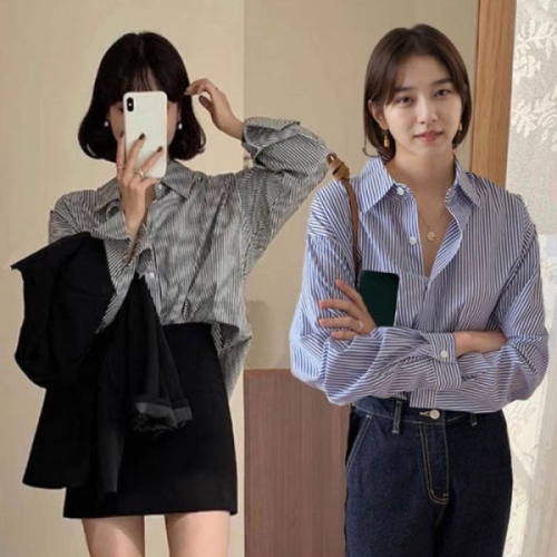 오노마 ONM 여자 2컬러 캐주얼 클래식 잔스트라이프 셔츠 남방 23562492_이미지