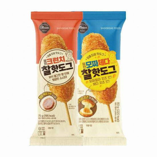 신세계푸드 올반 크런치 찰 핫도그 75g x 15개+모짜체다 찰 핫도그 80g x 15개 (1개)_이미지
