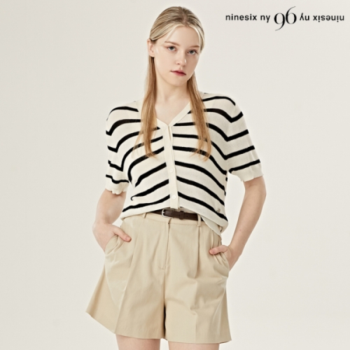 나인식스뉴욕 V넥 시스루 단가라 반팔 가디건 NO2CK006L0_이미지