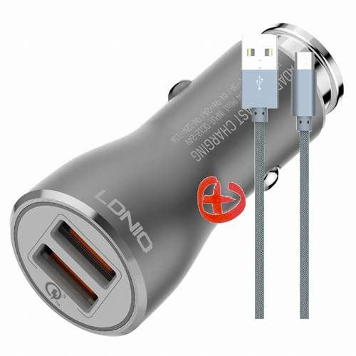 LDNIO QC3.0 듀얼 파워풀 차량용 충전기 C407Q+8핀케이블_이미지