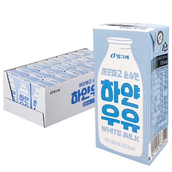 빙그레 하얀우유 200ml (멸균) (24개)