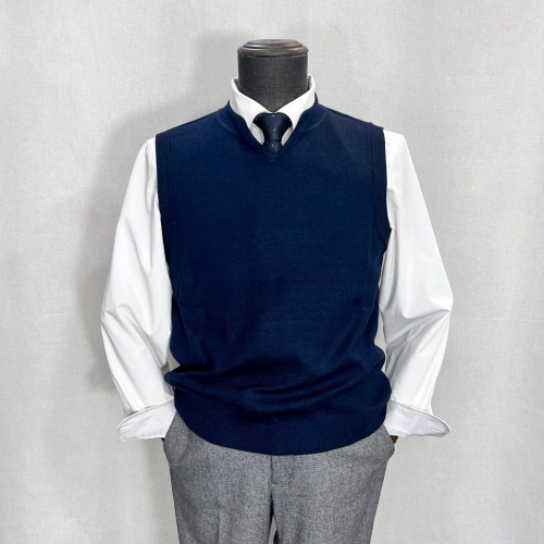 바쏘옴므 니트 가을 겨울 캐시미어 슬리넥 니트조끼 네이비 Z3WV07-2