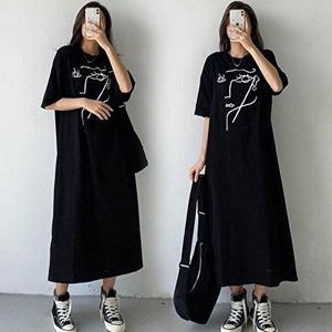 셀러허브 패션 JHP4S8R5_51IB 페이스 프린팅 라운드 반팔 원피스 URK-343