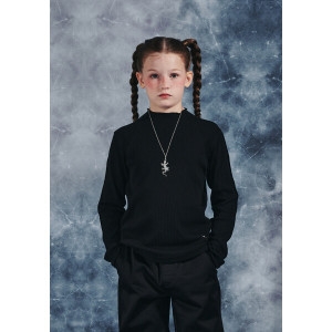 블루테일 AZI4TS02BK 프릴 블랙 골지 티셔츠