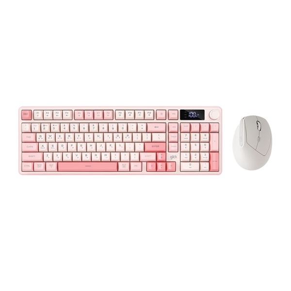 지클릭커 OFFICEPRO WMK600 사일런스 M LCD 98 무선 키보드 마우스 세트 (Pink)_이미지