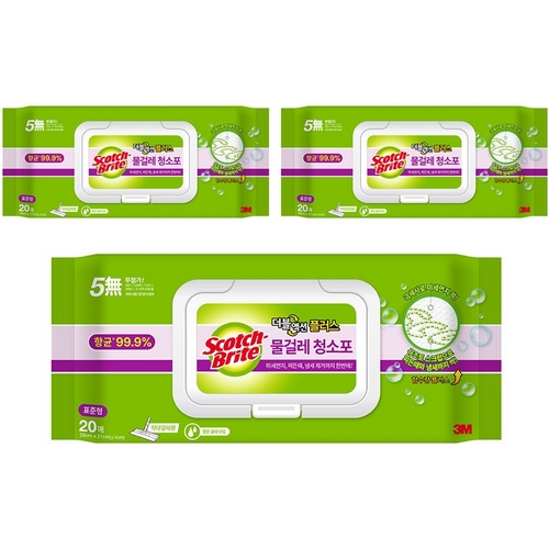 3M 스카치브라이트 더블액션 플러스 물걸레 청소포 표준형 20매 (3개)
