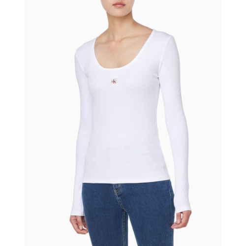 캘빈클라인진 여성 L/S 우블 라벨 스쿱넥 립 티셔츠 47D218G