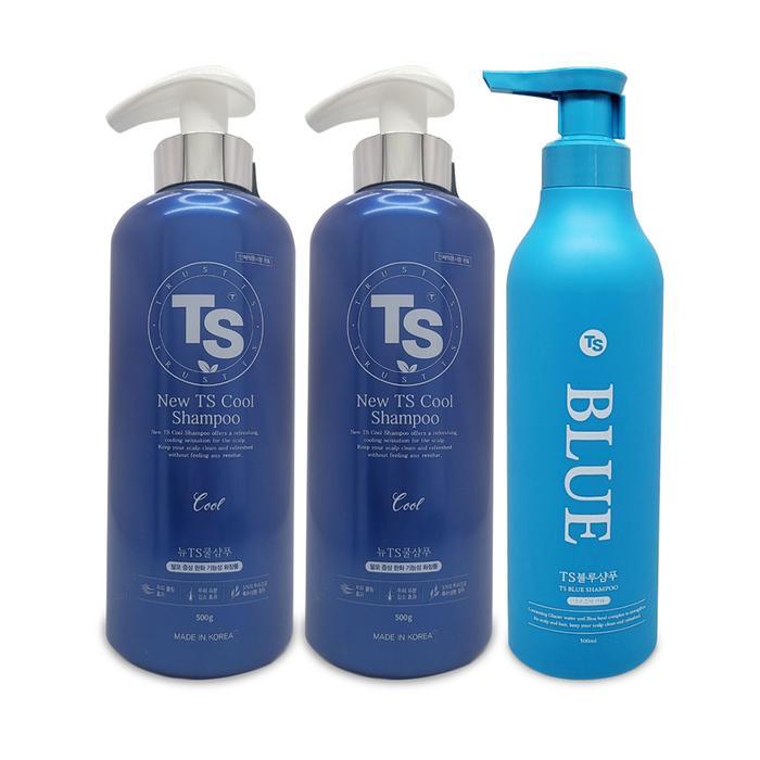 뉴 TS 쿨샴푸 500g 2개+TS 블루 샴푸 500ml 3종세트