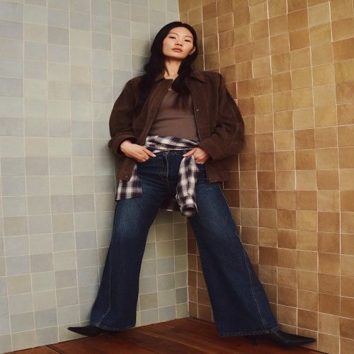 대현 씨씨콜렉트 C253PSA401_사선 절개 와이드 데님 팬츠