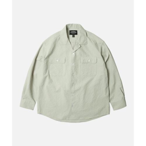 프리즘웍스 OPEN COLLAR SOLID SEERSUCKER SHIRT _ LIGHT KHAKI FZWST016_이미지