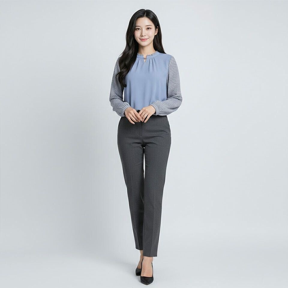 파크랜드 프렐린 배색 포인트 블라우스-R1BM221584B