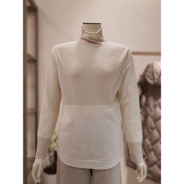 리본 고무단배색 하이넥 니트 티셔츠 RD8-BL320