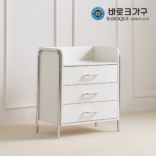 바로크가구 미드센추리 크롬 3단 서랍장 650