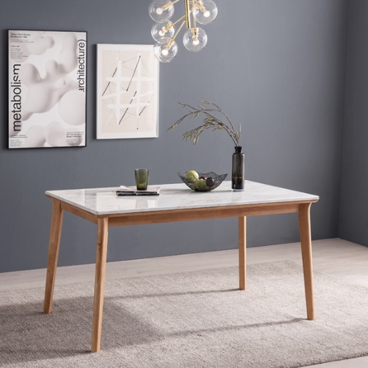 헤이미쉬홈 헤이든 고무나무 원목 비앙코카라라 대리석 식탁 1400 (의자별도)_이미지