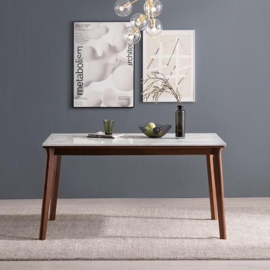 헤이미쉬홈 헤이든 고무나무 원목 비앙코카라라 대리석 식탁 1400 (의자별도)_이미지