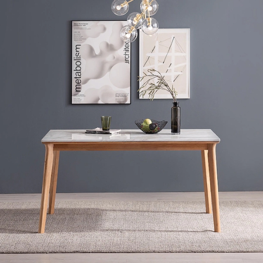 헤이미쉬홈 헤이든 고무나무 원목 비앙코카라라 대리석 식탁 1400 (의자별도)