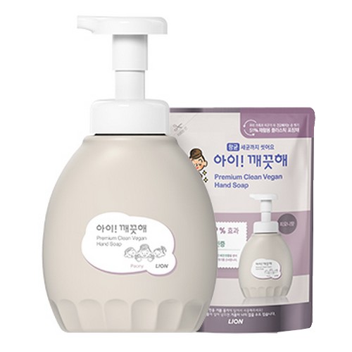 아이깨끗해 프리미엄 클린 비건 핸드솝 피오니향 450ml+리필 400ml (본품1개+리필1개)_이미지