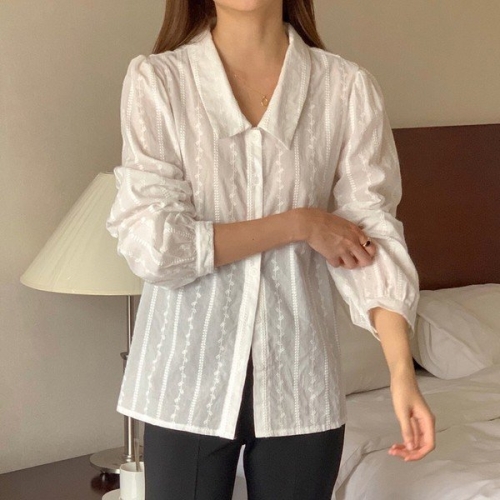 아이우먼 면자수내츄럴블라우스 DDS873M410 빅사이즈