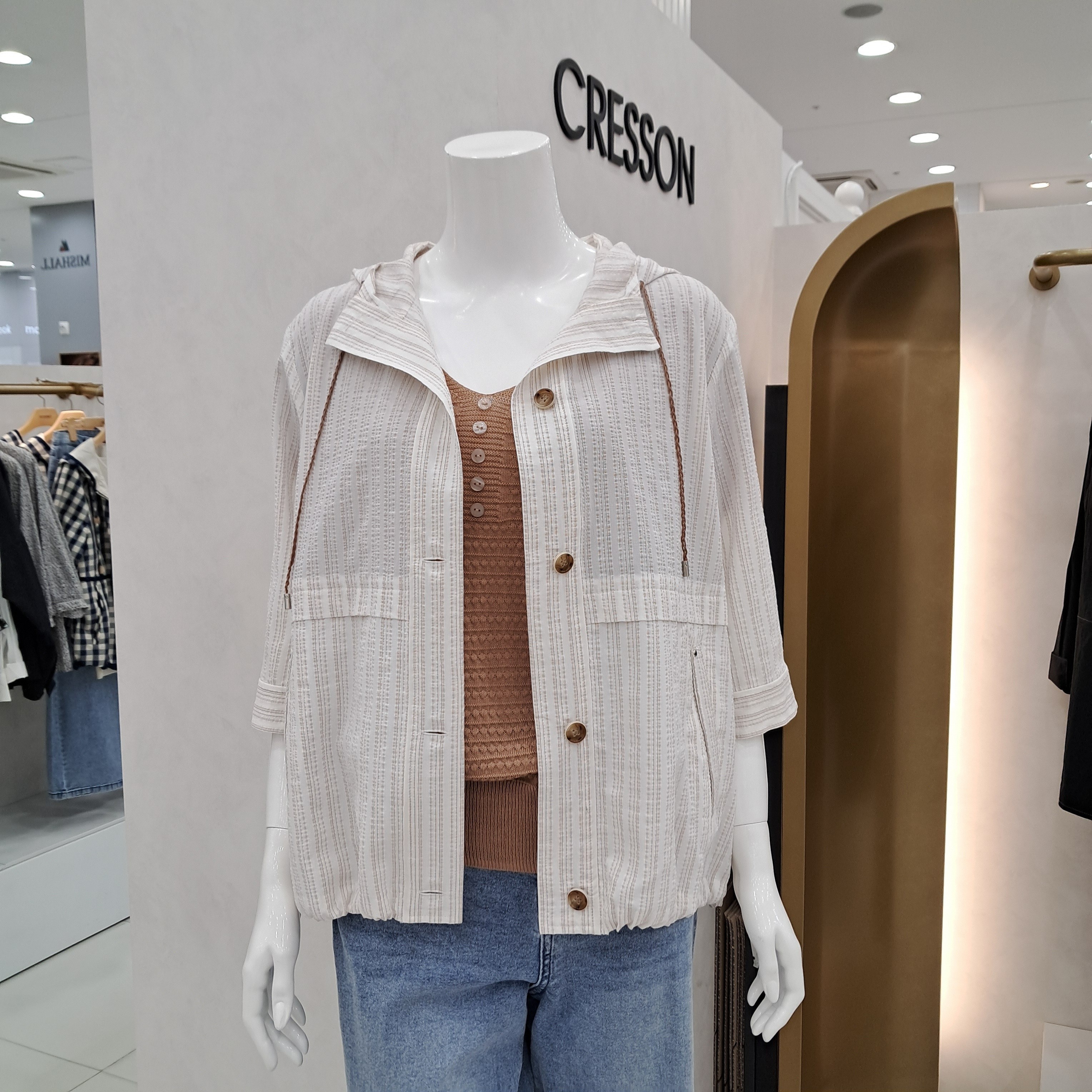 크레송 세로줄 큐티 후드 점퍼 ODCFUP70_DG_이미지