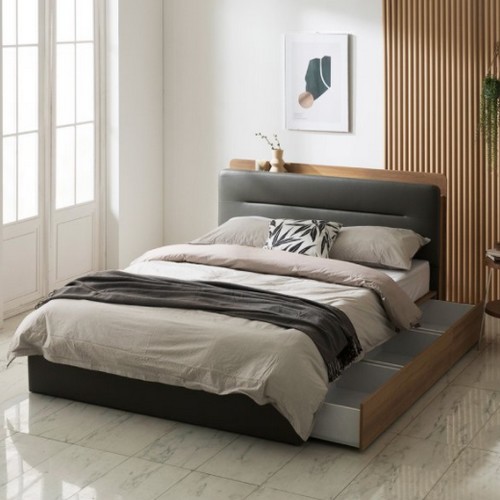 장인가구 아이브 루아 3서랍 가죽헤드 수납 LED침대 Q (7존독립스프링)_이미지