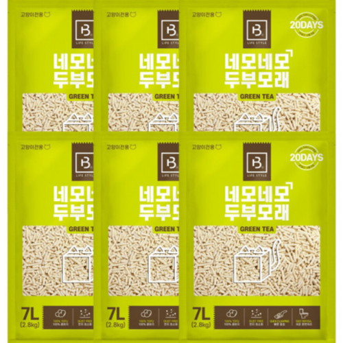 피에스코리아 네모네모 두부모래 가는입자 녹차 2.8kg (6개)_이미지