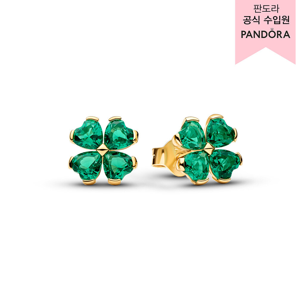판도라 그린 럭키 클로버 스터드 이어링 264500C01_이미지