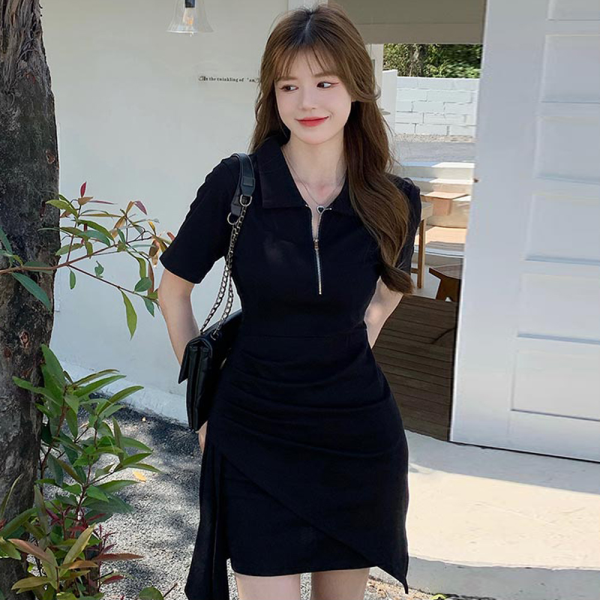 리빌모아 여자 지퍼 카라 랩 반팔 미니 원피스 JSW-OPS-SP0000CCZ-블랙