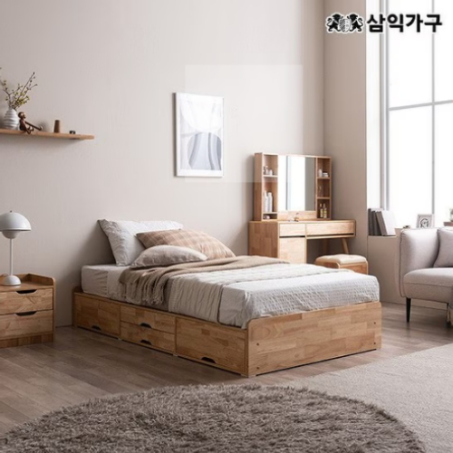 삼익가구 포텐 헤드리스 4단 수납 원목 침대 SS (파워본넬스프링)