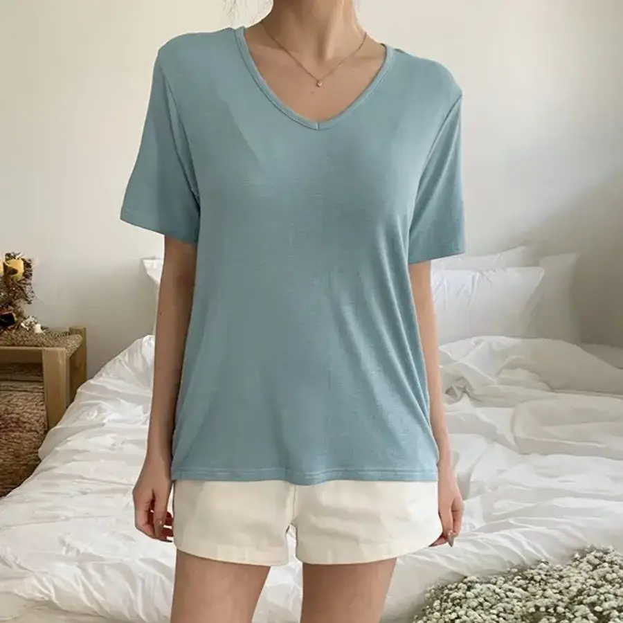 리즈어게인 오르비 브이넥 반팔 티셔츠 3523310_이미지
