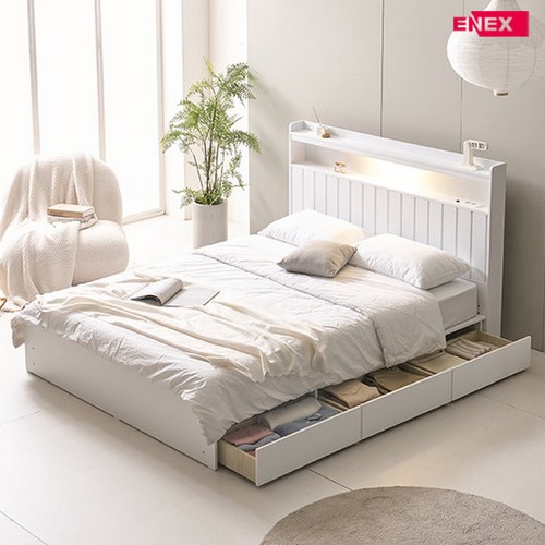 에넥스 로제 LED 넉다운 3단서랍 침대 SS (한봉합7존독립)_이미지