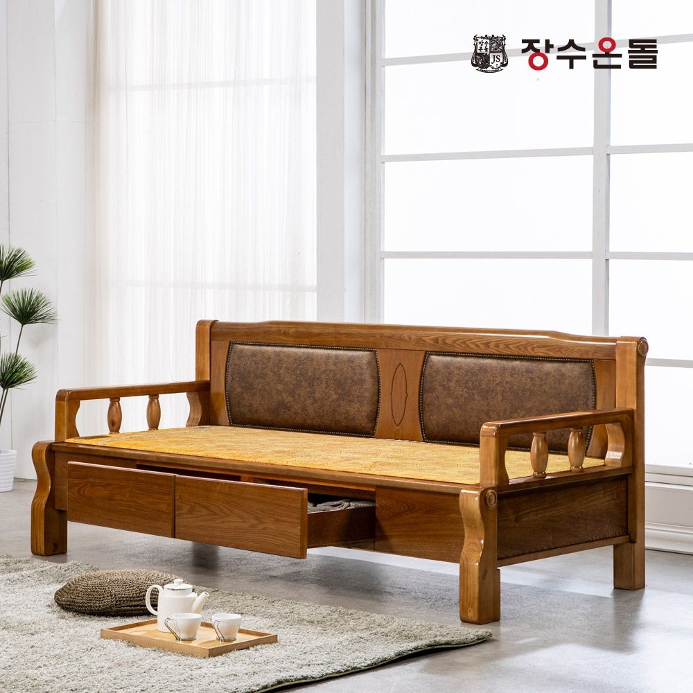 장수돌침대 온재서랍 가죽형 흙소파 MS (확장형황토볼포켓스프링)_이미지