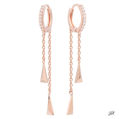 미니아트 14K 금침 로즈골드 체인 롱 드롭 큐빅 원터치 링 귀걸이 8539134_이미지