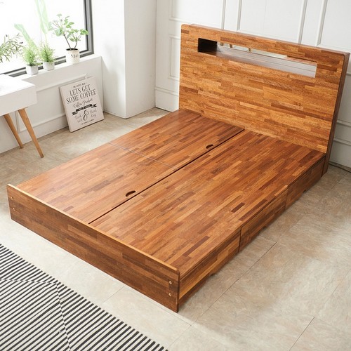 우아미가구 루나 수납형 LED 침대 K (매트별도)_이미지