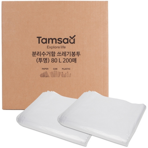 쿠팡 탐사 ㅤ분리수거함 쓰레기봉투 투명 80L 200매 (1개(200매))_이미지