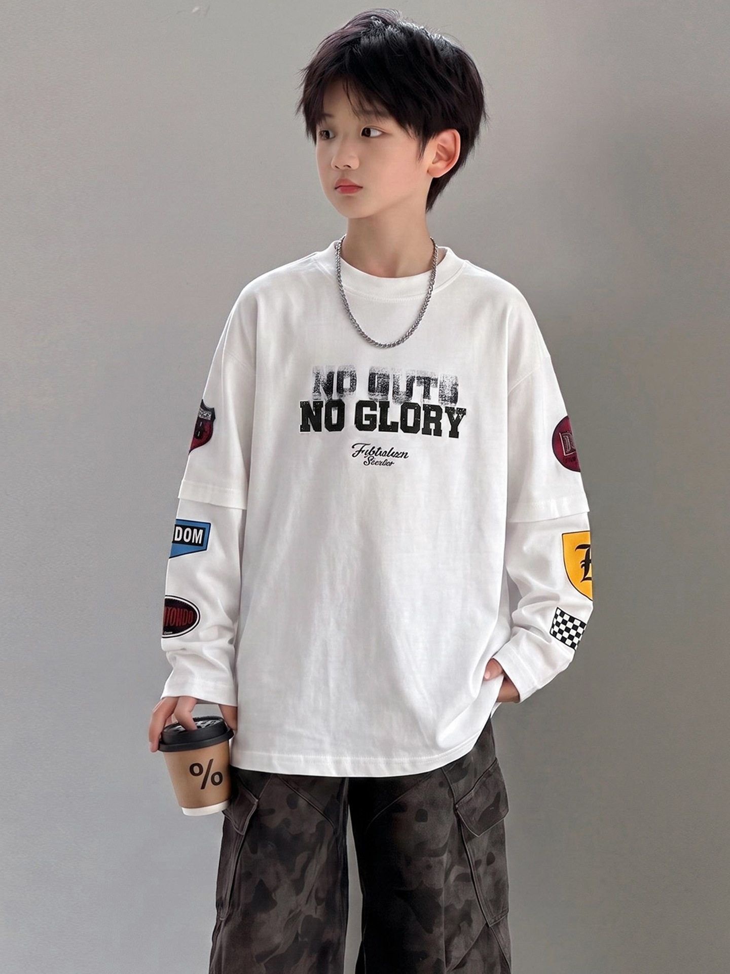 베이비맥스 슬리브 패치 오버핏 롱슬리브 티셔츠 R21317
