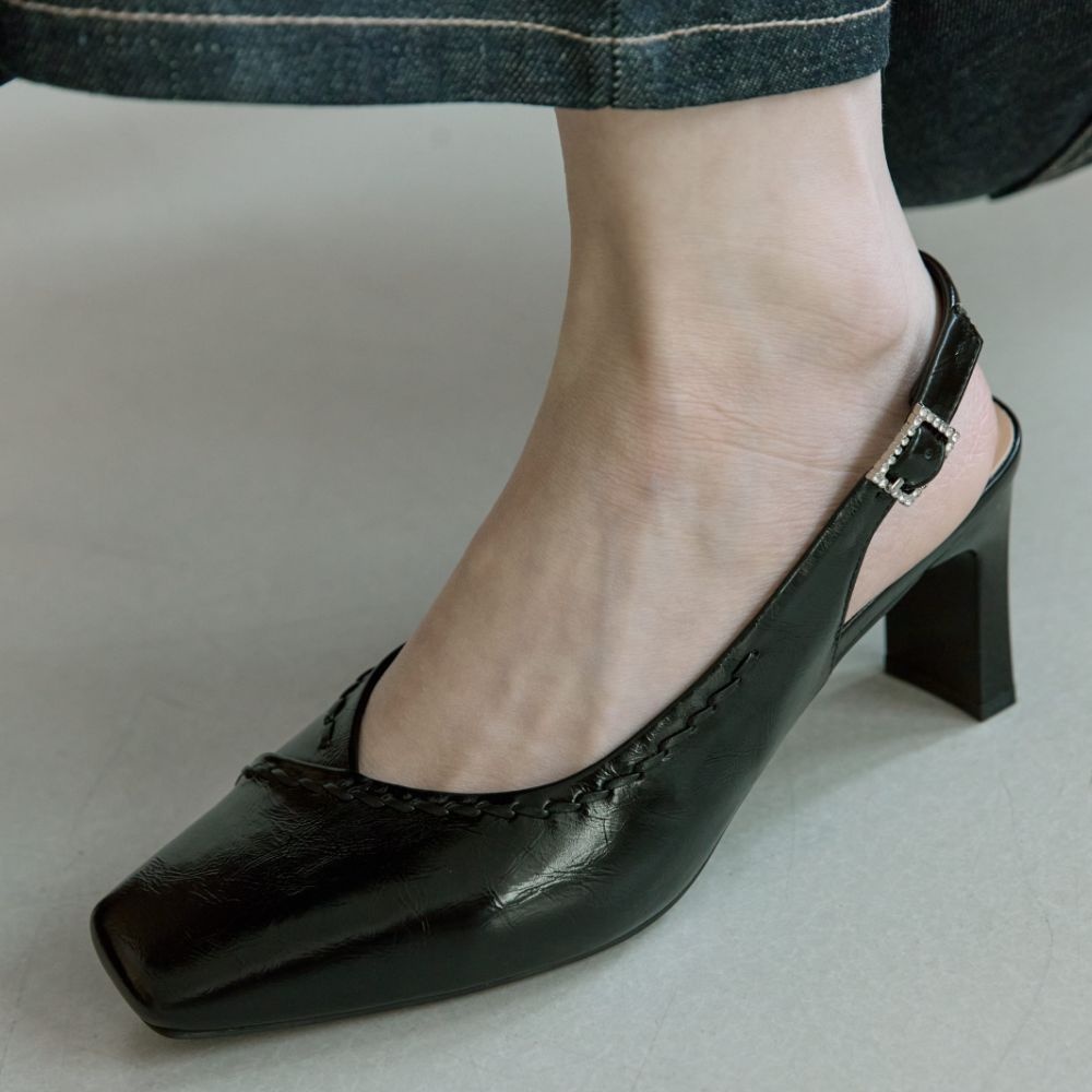 캐서린 V컷 스퀘어토 슬링백 펌프스 힐 7cm -WS9016 2color